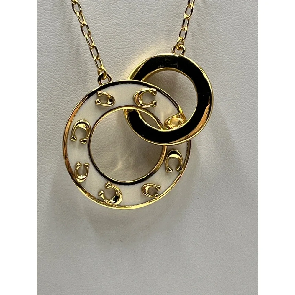 Coach Pegged Signature Interlocking Open Enamel Circle Link Gold Plated Necklace